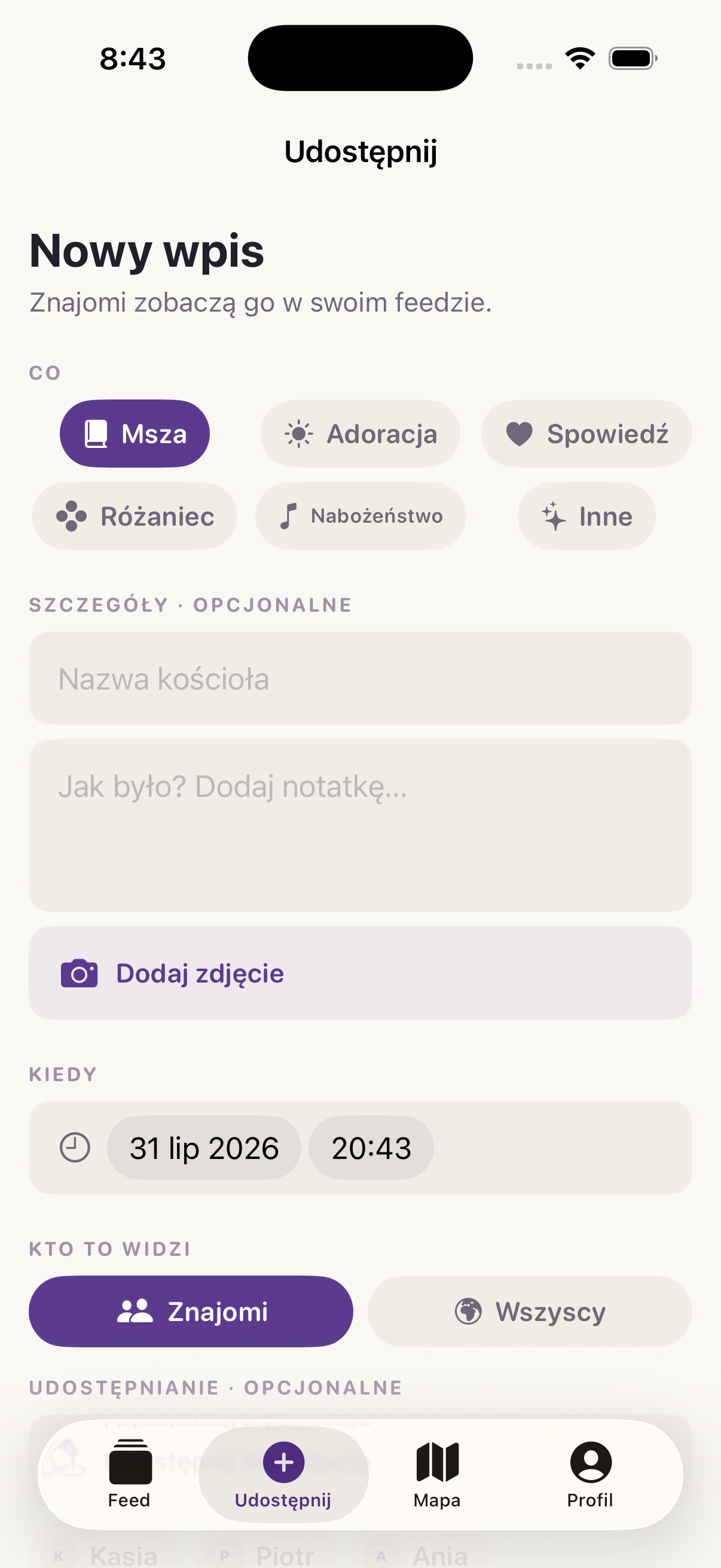 Dodawanie wpisu w ChurchBuddy